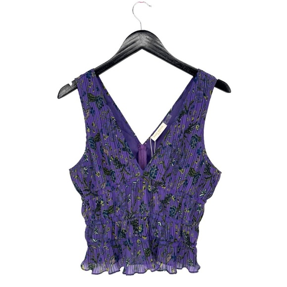 NWT Ramy Brook Printed Malory Ruffle Tank Top Medium Bright Jasmine Purple Smock - Picture 3 of 11